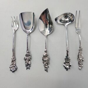 Reed & Barton Silverplate Floral Serving Set 5pc Harlequin Condiment Set of 5